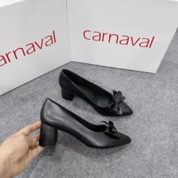 Thumbnail Giày cao gót nữ mũi nhọn đính nơ GCOROI đế vuông cao 5cm da cao cấp siêu xinh - VS66 4