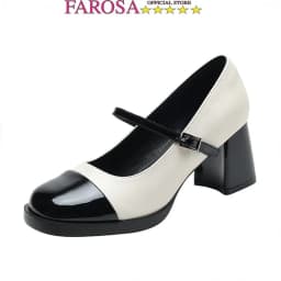 Thumbnail Giày cao gót nữ phối mũi FAROSA - C30 giày quai cài gót vuông cao 7cm chất da mềm cực xinh (FORM TO) 1