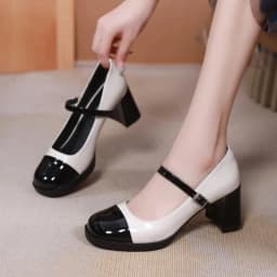 Thumbnail Giày cao gót nữ phối mũi FAROSA - C30 giày quai cài gót vuông cao 7cm chất da mềm cực xinh (FORM TO) 2