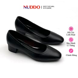 Thumbnail Giày Công Sở Nữ 3 Phân Đế Vuông, Guốc Tiếp Viên Hàng Không Nữ Mũi Vuông Da mềm NUDDO NU008 1