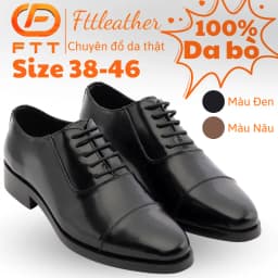 Thumbnail Giày Da Bò Chà Bóng Chống Nhăn Oxford Captoe FTT Leather, Đế Cao Cấp Chống Trơn, Màu Đen/Nâu - F0302 1