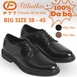 Thumbnail Giày da bò nam FTT Leather Derby trơn tăng chiều cao màu đen mã F0301 1