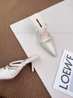 Thumbnail Giày guốc nữ MYSS mũi nhọn 8cm da vân caro thời trang - SU81 2