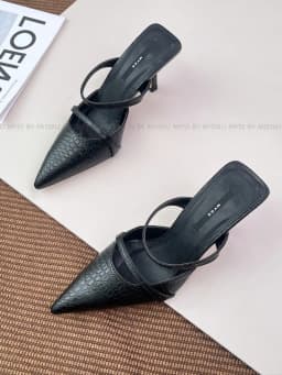 Thumbnail Giày guốc nữ MYSS mũi nhọn 8cm da vân caro thời trang - SU81 4