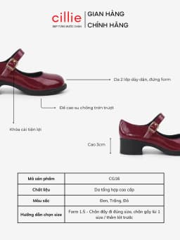 Thumbnail Giày Mary Jane Nữ Mũi Tròn Cillie Gót Vuông Cao 5p Chống Trơn Da PU Mềm Không Đau Chân CG16 2