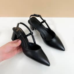 Thumbnail Giày Sandal 5cm Cao Gót Nữ Công Sở Mũi Nhọn, Guốc Nữ Đế Vuông Quai Sau Da Thật Cao Cấp N05A8 4