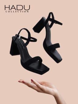 Thumbnail Giày Sandal Cao Gót 9P Đế Vuông Quai Ngang Phối Màu HADU M7140 Da PU Cao Cấp BH 12T 1