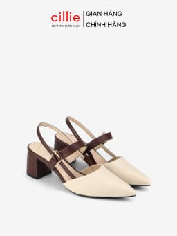 Thumbnail Giày sandal cao gót nữ slingback mũi nhọn thanh lịch phối màu nhẹ nhàng đế vuông Cillie 1167 1