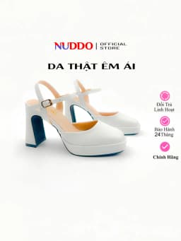 Thumbnail Giày Sandal Cao Gót Nữ Đế Vuông Bít Mũi Cao 9 Phân Da Thật, Guốc Hoa Hậu Nữ Đế Đúp Mũi Vuông 9cm NUDDO N908 1