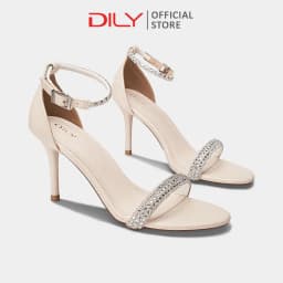 Thumbnail Giày sandal nữ DILY quai ngang đính hạt tinh tế, xăng đan nữ mũi vuông trendy cao 8cm DL0571 1