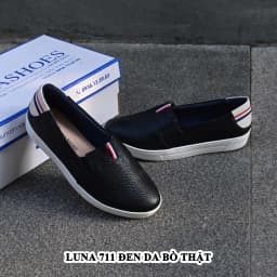 Thumbnail Giày slip on nữ đế bệt LUNASHOES 41402 da bò thật mũi tròn phù hợp nhiều mục đích có ảnh lên chân 4