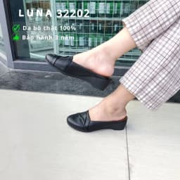 Thumbnail Giày sục nữ 3p LUNASHOES 32202 mũi tròn da bò mềm họa tiết đẹp êm chân chống nước 4