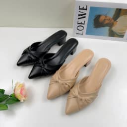 Thumbnail Giày Sục Nữ Cao Gót Mũi Nhọn Phối Nơ Đế Vuông 3cm, Dép Guốc Nữ Bít Mũi Công Sở NUDDO _ NUSU3 3