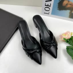 Thumbnail Giày Sục Nữ Cao Gót Mũi Nhọn Phối Nơ Đế Vuông 3cm, Dép Guốc Nữ Bít Mũi Công Sở NUDDO _ NUSU3 4