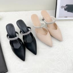 Thumbnail Giày Sục Nữ Mũi Nhọn 7 Phân, Guốc Sandal Bít M ũiCao Gót Phối Dây Đá Sang Trọng NUDDO NS09 1