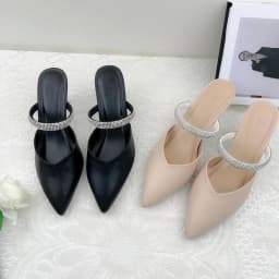 Thumbnail Giày Sục Nữ Mũi Nhọn 7 Phân, Guốc Sandal Bít M ũiCao Gót Phối Dây Đá Sang Trọng NUDDO NS09 2
