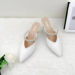 Thumbnail Giày Sục Nữ Mũi Nhọn 7 Phân, Guốc Sandal Bít M ũiCao Gót Phối Dây Đá Sang Trọng NUDDO NS09 4