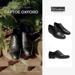 Thumbnail Giày tây nam công sở buộc dây dáng oxford captoe da bò trơn màu đen FTT Leather mã F635 1