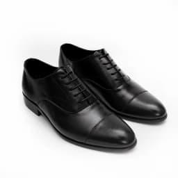 Thumbnail Giày tây nam công sở buộc dây dáng oxford captoe da bò trơn màu đen FTT Leather mã F635 2