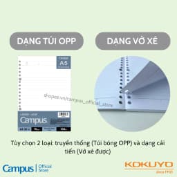 Thumbnail Giấy Đục Lỗ Loose-Leaf Binder Refill (Dạng Vở Xé & Dạng Túi) Ruột Sổ Còng A5/B5 50/100 Tờ Chính Hãng Campus 2