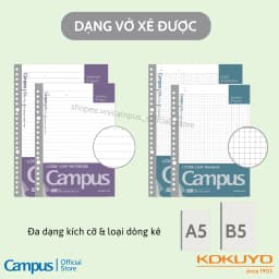 Thumbnail Giấy Đục Lỗ Loose-Leaf Binder Refill (Dạng Vở Xé & Dạng Túi) Ruột Sổ Còng A5/B5 50/100 Tờ Chính Hãng Campus 4