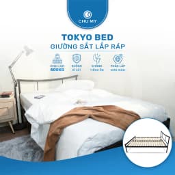 Thumbnail Giường ngủ lắp ráp TOKYO CHU MY, khung thép sơn tĩnh điện, màu đen nhám/trắng bóng, nhiều kích thước 3