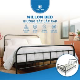 Thumbnail Giường Sắt WILLOW CHU MY - Khung Thép Sơn Tĩnh Điện, Chân Chắc Chắn, Dễ Lắp Ráp, Màu Đen/Trắng 1