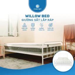 Thumbnail Giường Sắt WILLOW CHU MY - Khung Thép Sơn Tĩnh Điện, Chân Chắc Chắn, Dễ Lắp Ráp, Màu Đen/Trắng 2