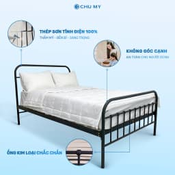 Thumbnail Giường Sắt WILLOW CHU MY - Khung Thép Sơn Tĩnh Điện, Chân Chắc Chắn, Dễ Lắp Ráp, Màu Đen/Trắng 3