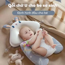 Thumbnail Gối chữ U chống giật mình cho bé, có định hình chống bẹp đầu cho trẻ sơ sinh có kèm dây rút điều chỉnh vòng đầu 1