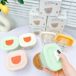 Thumbnail Hũ thủy tinh trữ đông đồ ăn dặm cho bé KidAndMom Bear Mommy có nắp đậy slicon,vạch chia ml tiện lợi chứa tới 240ml 2