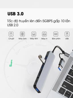 Thumbnail Hub type C USB 3.0 mở rộng 8 port SIDOTECH UT8D cáp cổng chuyển đổi 2 đầu in 1 có 3.5 thẻ SD/TF máy tính laptop máy in 4