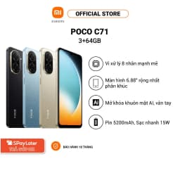 Thumbnail Điện Thoại Thông Minh POCO C71 (3+64GB) | Màn rộng 6,88" | Vi xử lý 8 nhân | Camera kép 32MP AI | Mở khóa mặt, vân tay 3