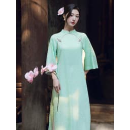Thumbnail JOVEN Áo Dài Nữ Minh Khuê Cổ Trụ Họa Tiết Hoa Chìm Trên Bề Mặt Thanh Lịch (KHÔNG KÈM QUẦN) 4