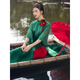 Thumbnail JOVEN Áo Dài Nữ Tết Ngọc Diệp 2 Tà Cổ Tàu Tay Loe Lửng (KHÔNG KÈM QUẦN) 1