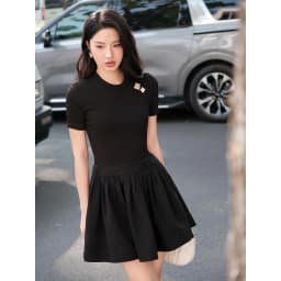 Thumbnail JOVEN Đầm Nữ Celeste Ngắn Phối 2 Chất Liệu Cổ Tròn Tay Ngắn 1