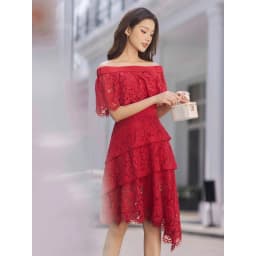 Thumbnail JOVEN Đầm Nữ Naomi Midi 3 Tầng Lai Xéo Bẹt Vai Có Bèo Nhún 4