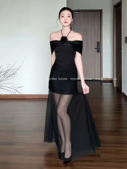 Thumbnail Kamila Dress Wonderhouse Đầm thiết kế trễ vai dáng dài tùng lưới chất vải dày dặn dự tiệc , dạo phố sang trọng nữ tính 1
