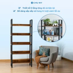 Thumbnail Kệ để đồ đa năng CHU MY gỗ tràm 5 tầng, khung thép sơn tĩnh điện, mặt gỗ 17mm, 25.5KG 2