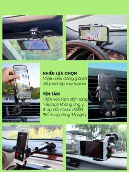 Thumbnail Kẹp điện thoại ô tô - Giá đỡ điện thoại ô tô - gắn taplo, kính lái, cửa gió điều hòa -Phụ kiện oto Tâm Luân 1