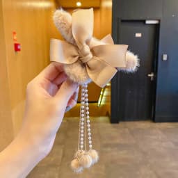 Thumbnail Kẹp tóc nữ hình nơ Laboon phối lông nhung đính dây tua rua xinh xắn phong cách Hàn Quốc 4