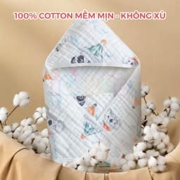 Thumbnail Khăn Quấn Ủ Xô Vuông 4 Lớp Có Mũ Organic IQKao Cho Bé Sơ Sinh, chăn ủ choàng Chất Liệu Xô đa năng thoáng mồ hôi UC07 2