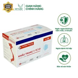 Thumbnail Khẩu Trang Y Tế 4 Lớp Kháng Khuẩn VietHung Pharma, Màu Trắng và Xanh, Giúp Diệt Nấm Mốc, Bụi Mịn, Hộp Khẩu Trang 50 Cái 1