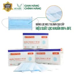 Thumbnail Khẩu Trang Y Tế 4 Lớp Kháng Khuẩn VietHung Pharma, Màu Trắng và Xanh, Giúp Diệt Nấm Mốc, Bụi Mịn, Hộp Khẩu Trang 50 Cái 2