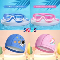 Thumbnail Kính bơi cho bé trai gái SKIDS mũ bơi trẻ em cao cấp chống nước sương mù kèm nút bịt tai 1