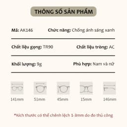 Thumbnail Kính Chống Ánh Sáng Xanh Gọng Siêu Dẻo AORON Giảm Mỏi Mắt Chống Tia Bức Xạ, Hạn Chế Cận Thị Có Thể Thay Tròng AK146 2