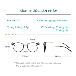 Thumbnail Kính Chống Bụi, Chống Ánh Sáng Xanh AORON Mắt Mèo Cá Tính Thời Trang Gọng Kim Loại Đàn Hồi Phù Hợp Mọi Khuôn Mặt AK103 3