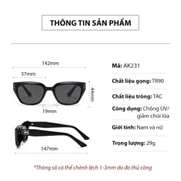 Thumbnail Kính Râm Nam Nữ AORON Tròng Phân Cực Chống Tia UV Dáng Chữ Nhật Trendy Gọng TR90 Chống Gãy, Thiết Kế Cá Tính AK231 2