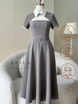 Thumbnail LEILA CLOSET | Đầm thiết kế Sanee cổ Đức khoét ngực, tùng xoè dài có túi, dây belt tôn dáng 2