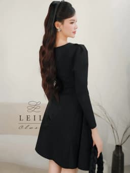 Thumbnail LEILA CLOSET | Đầm thiết kế Jelly đen, dáng xoè ngắn tay dài cách điệu (kèm tag nơ như hình) 2